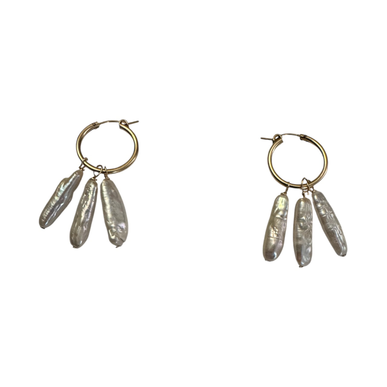 Earring Biwa pearls white/Hoop gold filled