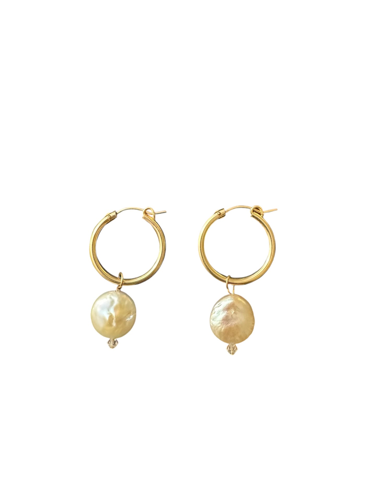 Earring coin Pearl white/Hoop gold filled