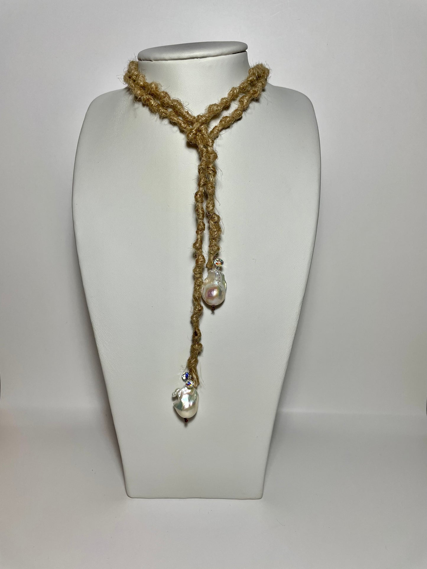 Baroque Pearl and Swarovski Crystals Lariat Short