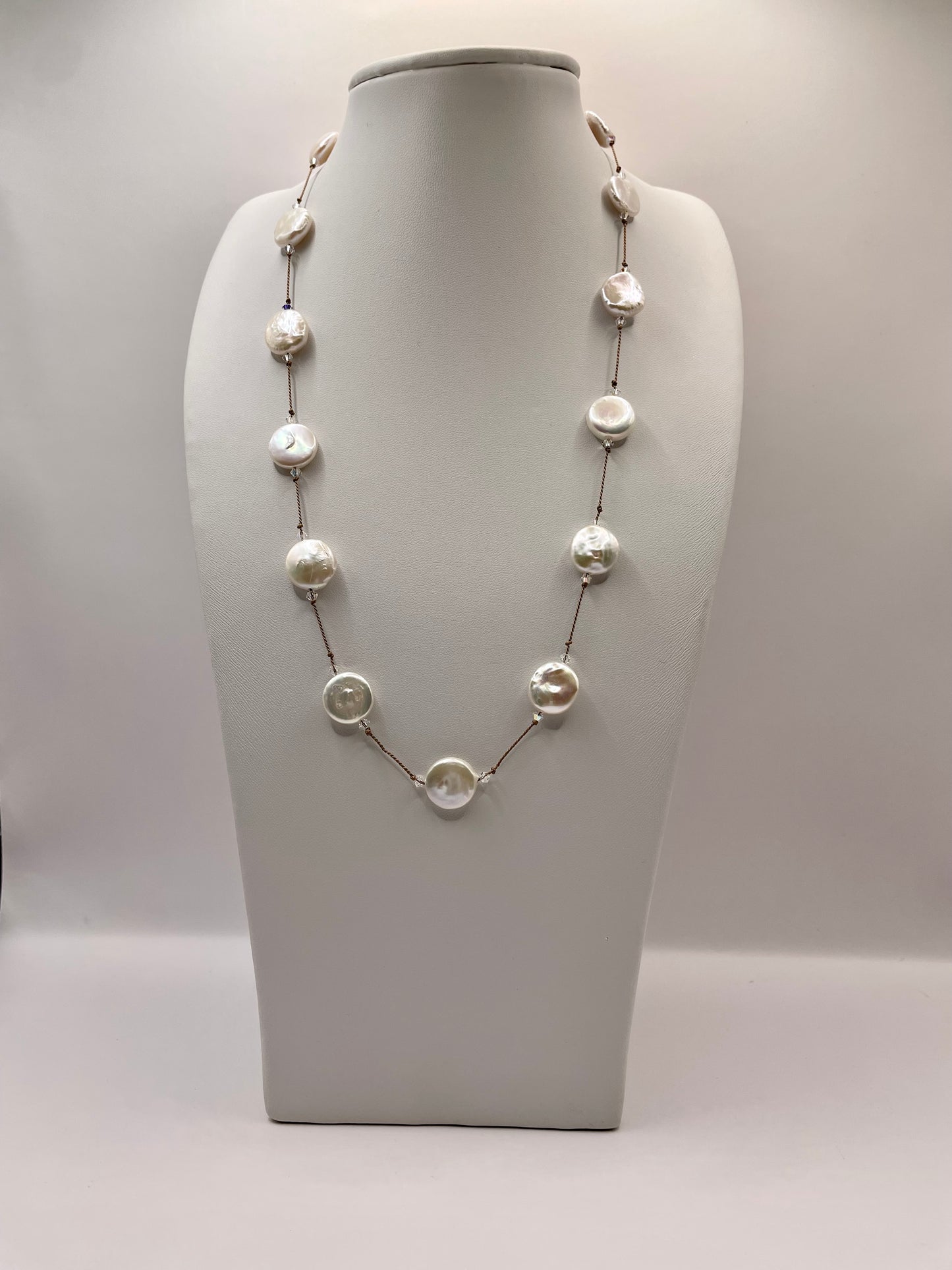 Coin Pearls and Swarovski Crystals Necklaces short