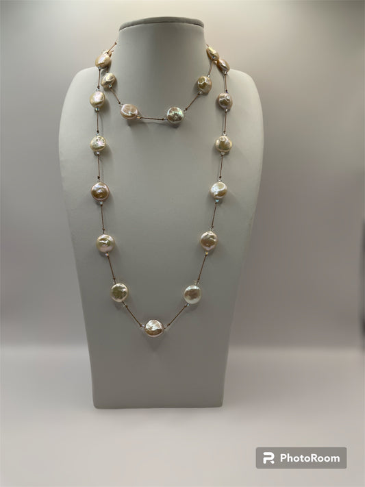 Coin Pearls and Swarovski Crystals Vermail Toggle Necklaces long