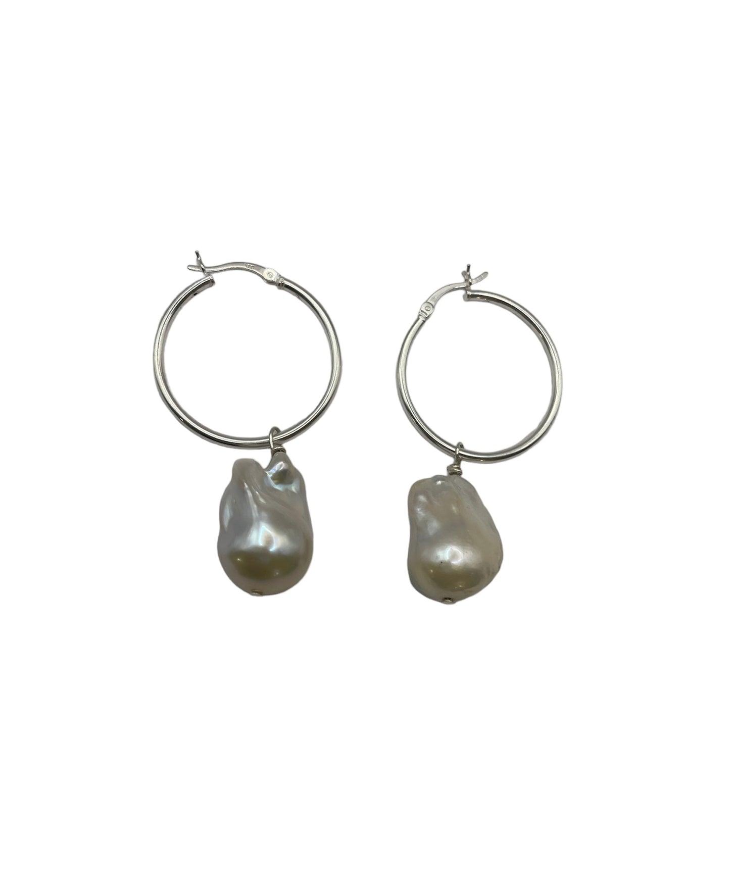 Earring Baroque Pearl white Hoop/Sterling Silver